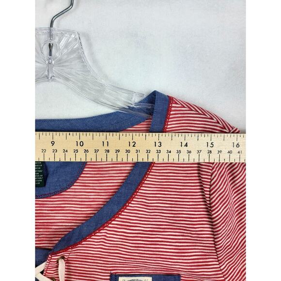 LRL Lauren Jeans Co Short Sleeve Top Nautical Red Cotton Striped Large #696 - Picture 6 of 14